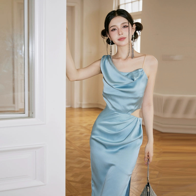 DOLLY Elegant Blue French Style Off Shoulder High Waist Slim Fit Cockt GOOD GIRL REBEL DOLLY Elegant Blue French Style Off Shoulder High Waist Slim Fit Cockt GOOD GIRL REBEL