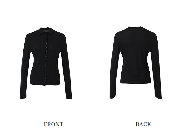 ZHUCHONGYUN stand-up collar black silk wool knitted top-GREAT.
