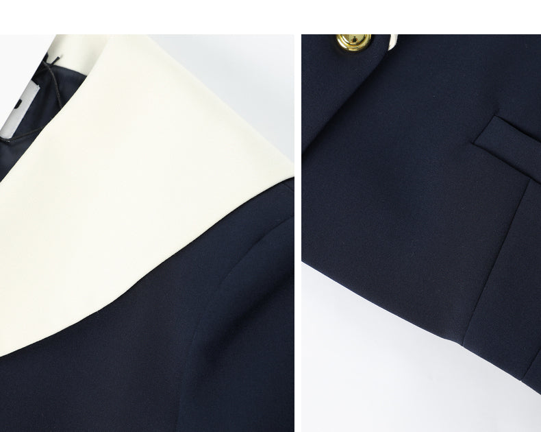 Fall autumn vintage navy collar high-waisted short coat - Wiole