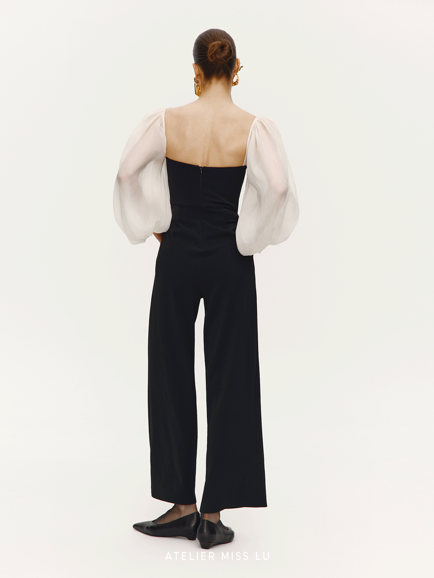ATELIER MISS silhouette textured gauze sleeve jumpsuit - GUAGE