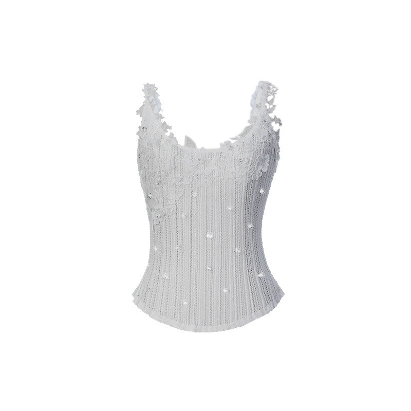 FAME lace-style spliced knitted vest suspender underwear top - PRECIOUS