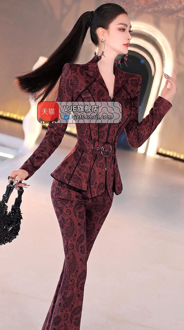 VJE Skirt Top Micro Flared Pants Two-Piece Set-QUIN.