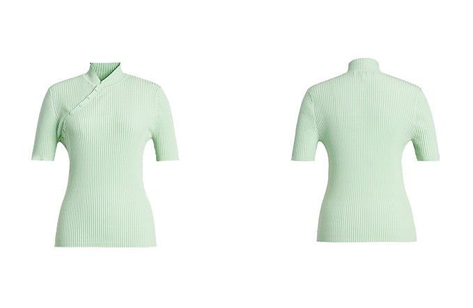 ZHUCHONGYUN Green ribbed slim short sleeve knit top-BIBI.