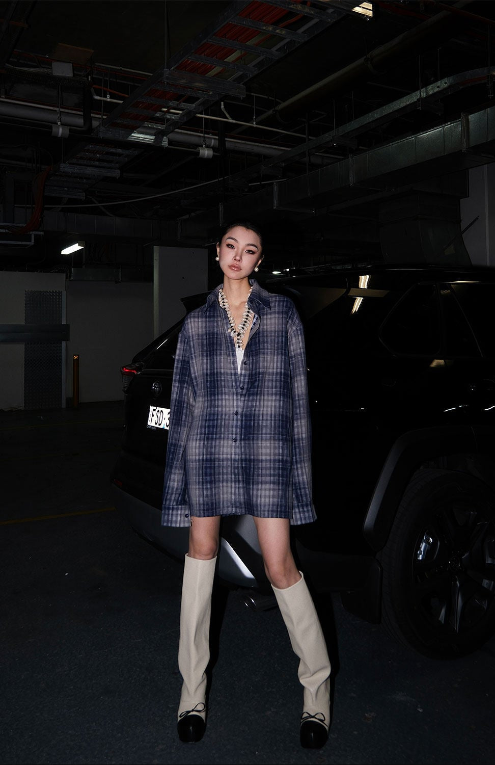 MEI SANGUAN Plaid Long-Sleeve Shirt & Wide-Leg Pants Suit- BENNY