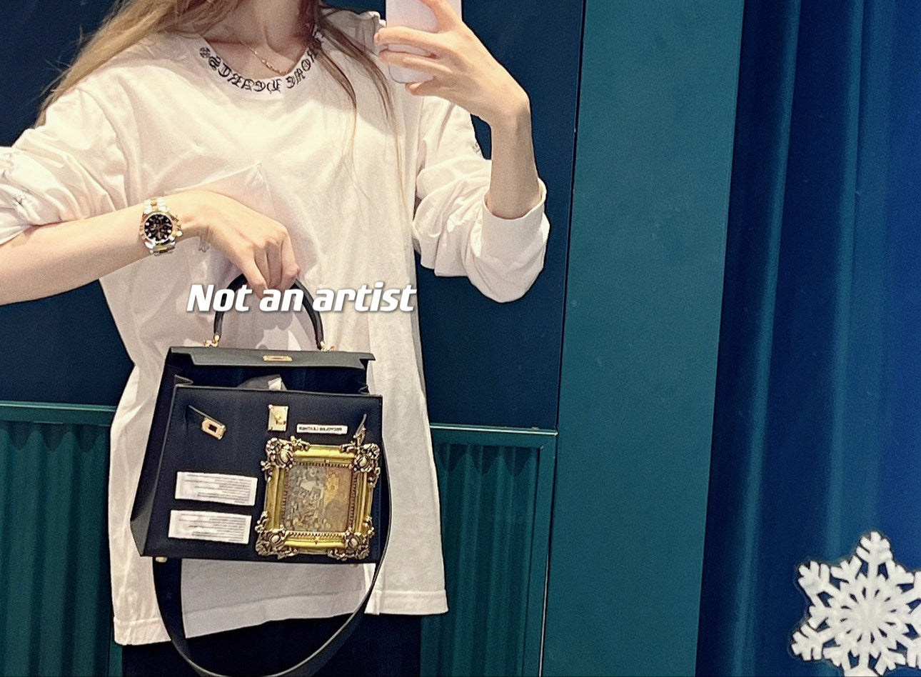 NOT AN ARTIST Handmade vintage baroque Adele's portrait painting Kelly inspired bag - Bauer