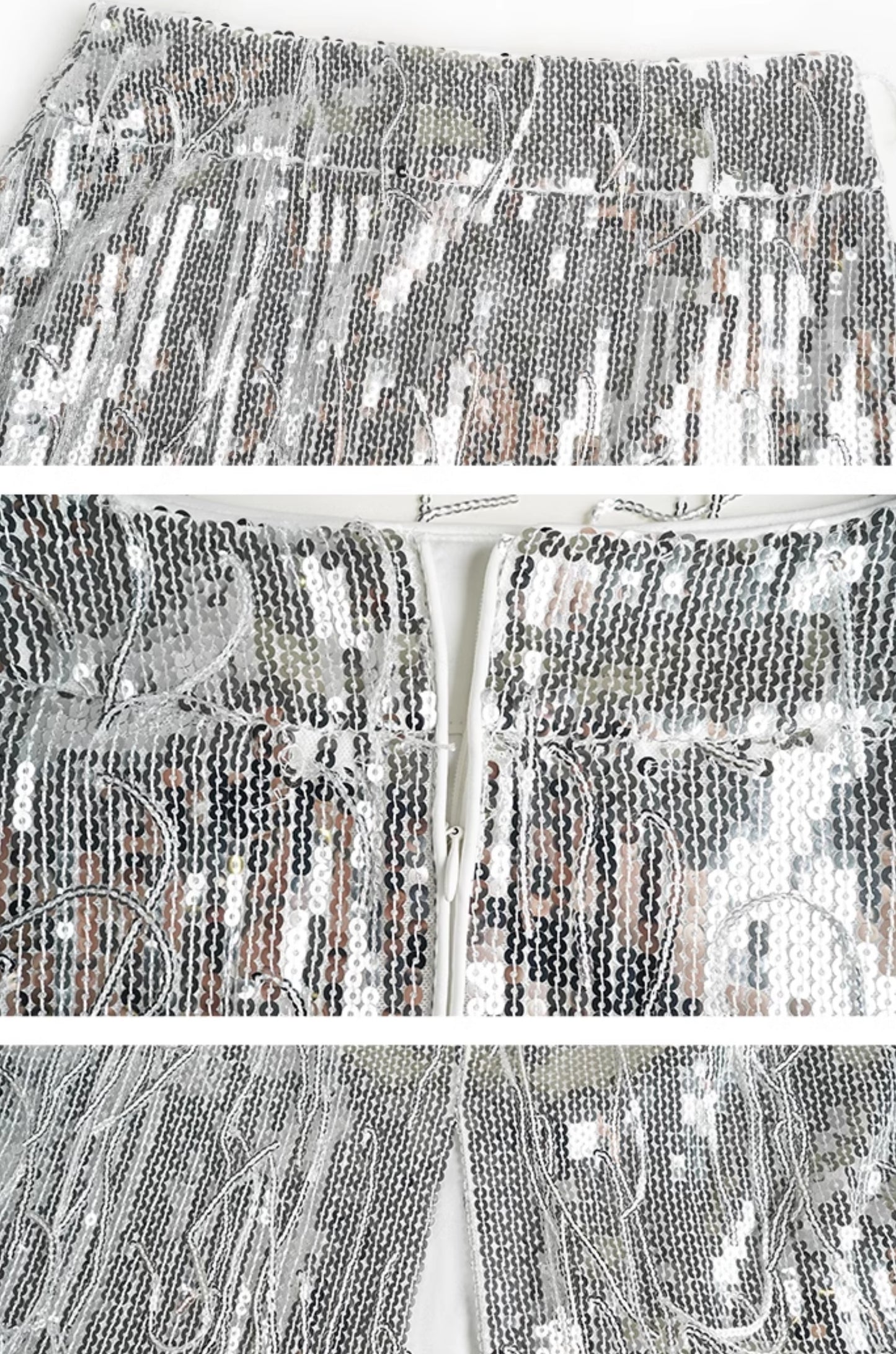 HECO 100% polyester Silver Black Sequins High Waist Slim Skirt Woman - sun.