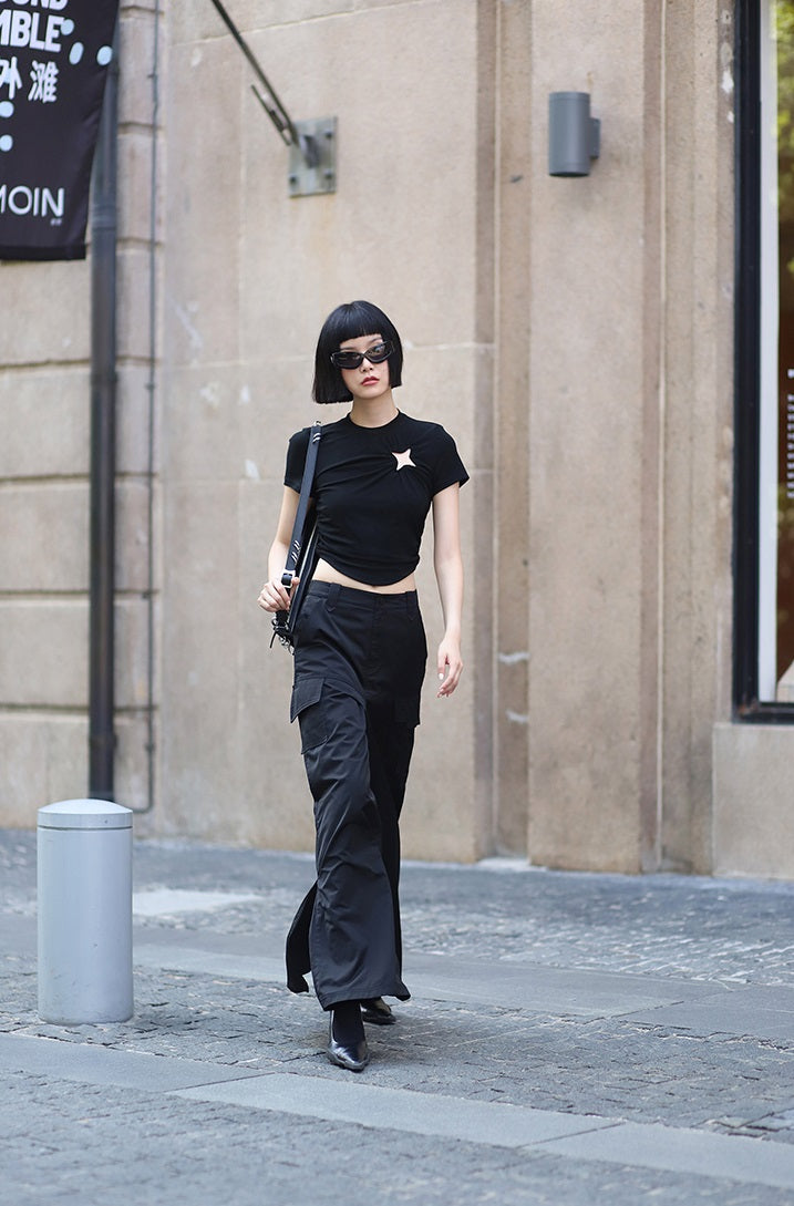 ANNAKIKI Slacks Fall and Winter Double Pocket Cargo Culottes-CHIXURU