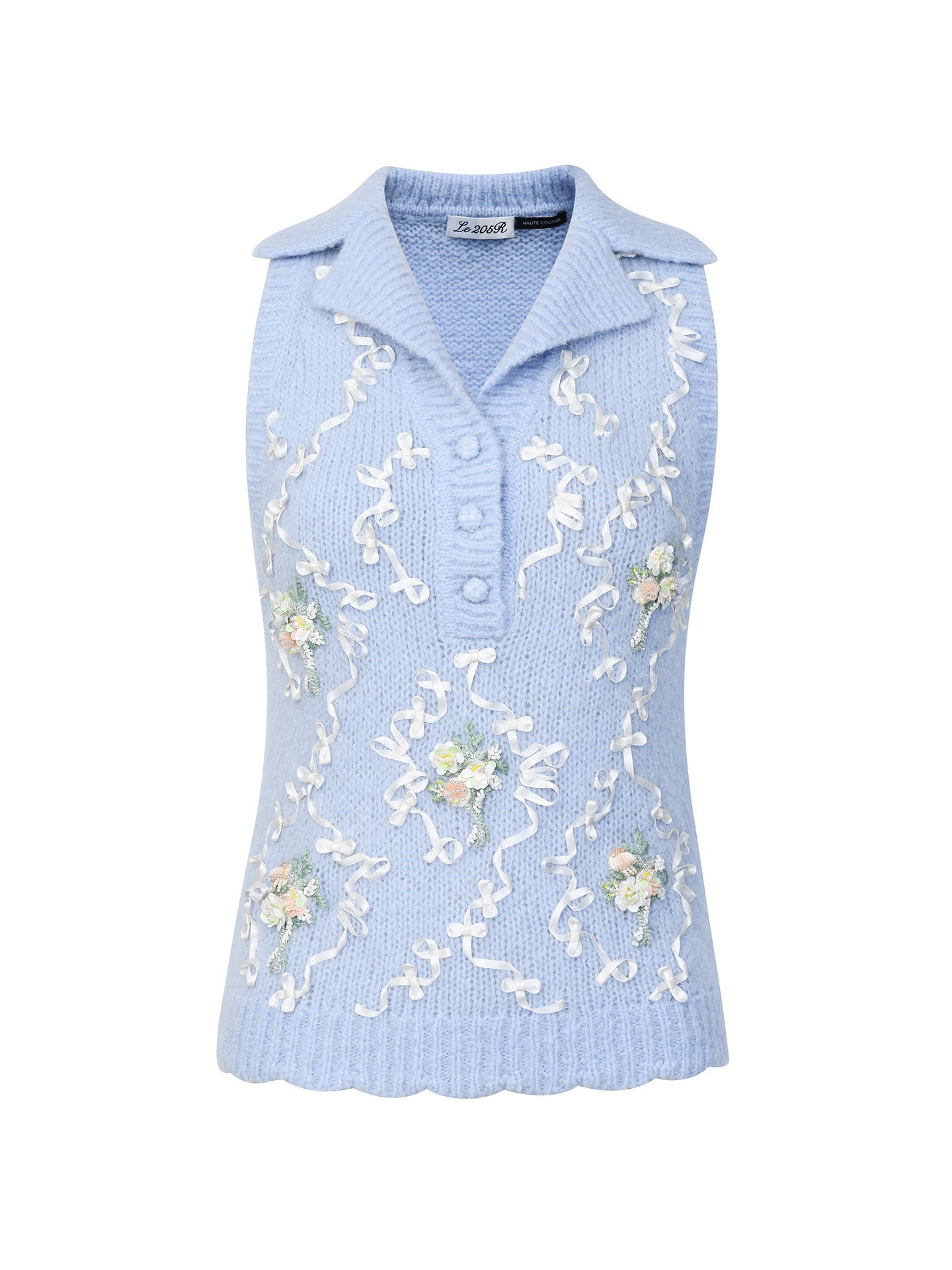 FAME Beaded Plate Floral Knitted Top Lapel Vest - ELOWEN