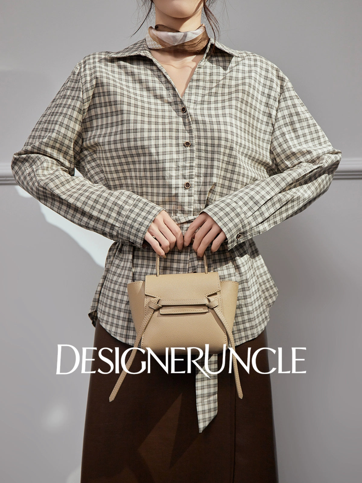 DGU|Coffee knitted sweater new plaid Korean design waist slimming long-sleeved top - STAND.