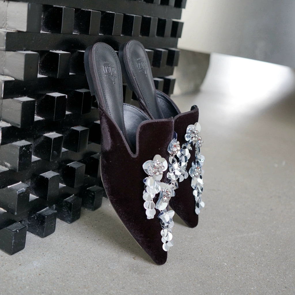 B-FEI women's sequins floral glitter slippers-SAKA.