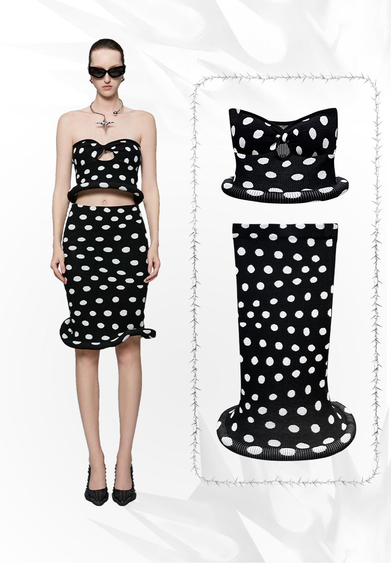 ANNAKIKI women's clothing black shaped polka dot skirt knitted hip skirt-SUZY