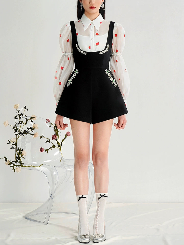 CHECOCRE Elegant Foreign Strawberry Print Three-Piece Set Dress - MARK