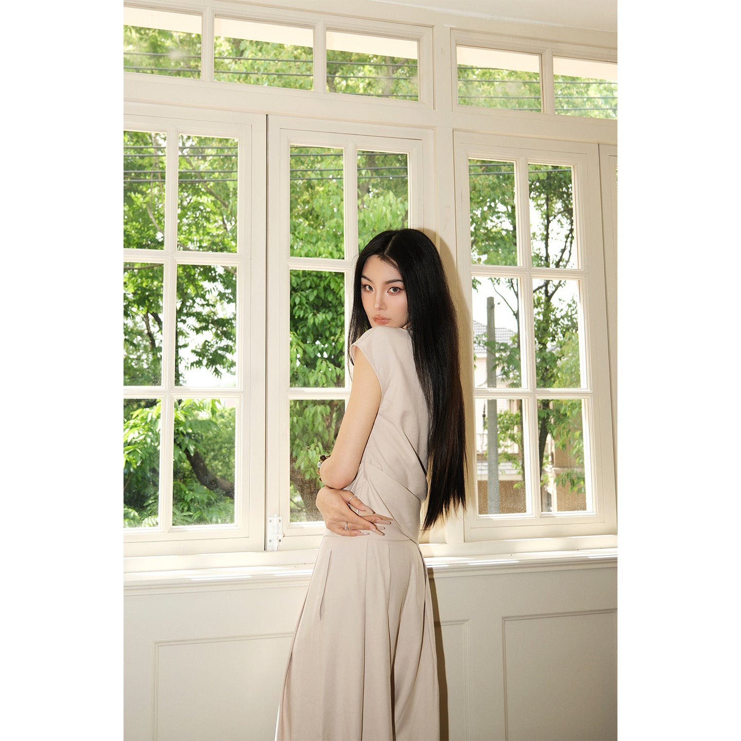 MEI SANGUAN slant neck top and wide-legged casual pants two-piece set- EMBER
