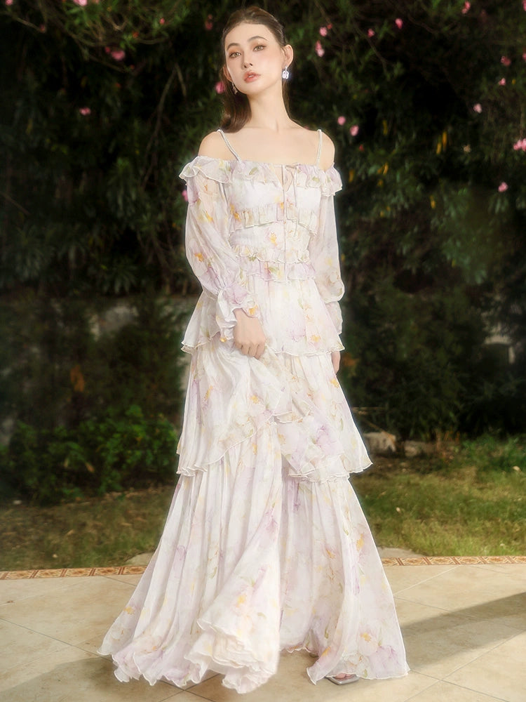 Wardrobes by Chen Elegant French Style Pink Off Shoulder Long Sleeve Dress-TIRA S / Pink Wardrobes by Chen Elegant French Style Pink Off Shoulder Long Sleeve Dress-TIRA S / Pink