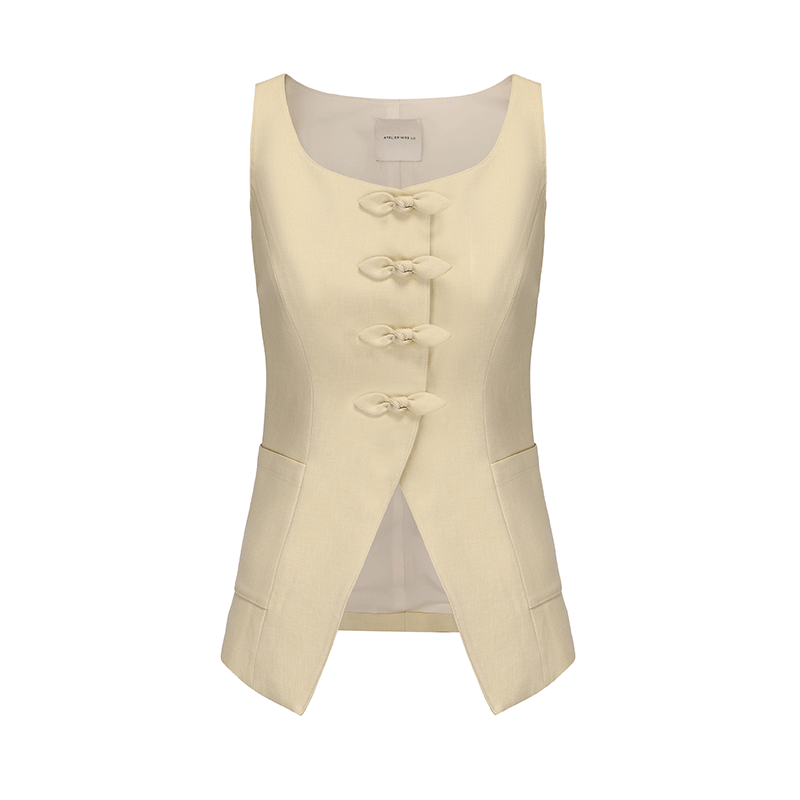 ATELIER MISS LU Authentic Rabbit Ears Ribbon Waist Waistcoat Top - YVONE.