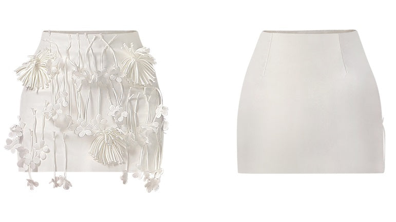 CHECOCRE Stylish Three-dimensional Handmade Flower White Hip Slim Short Skirt - VEX