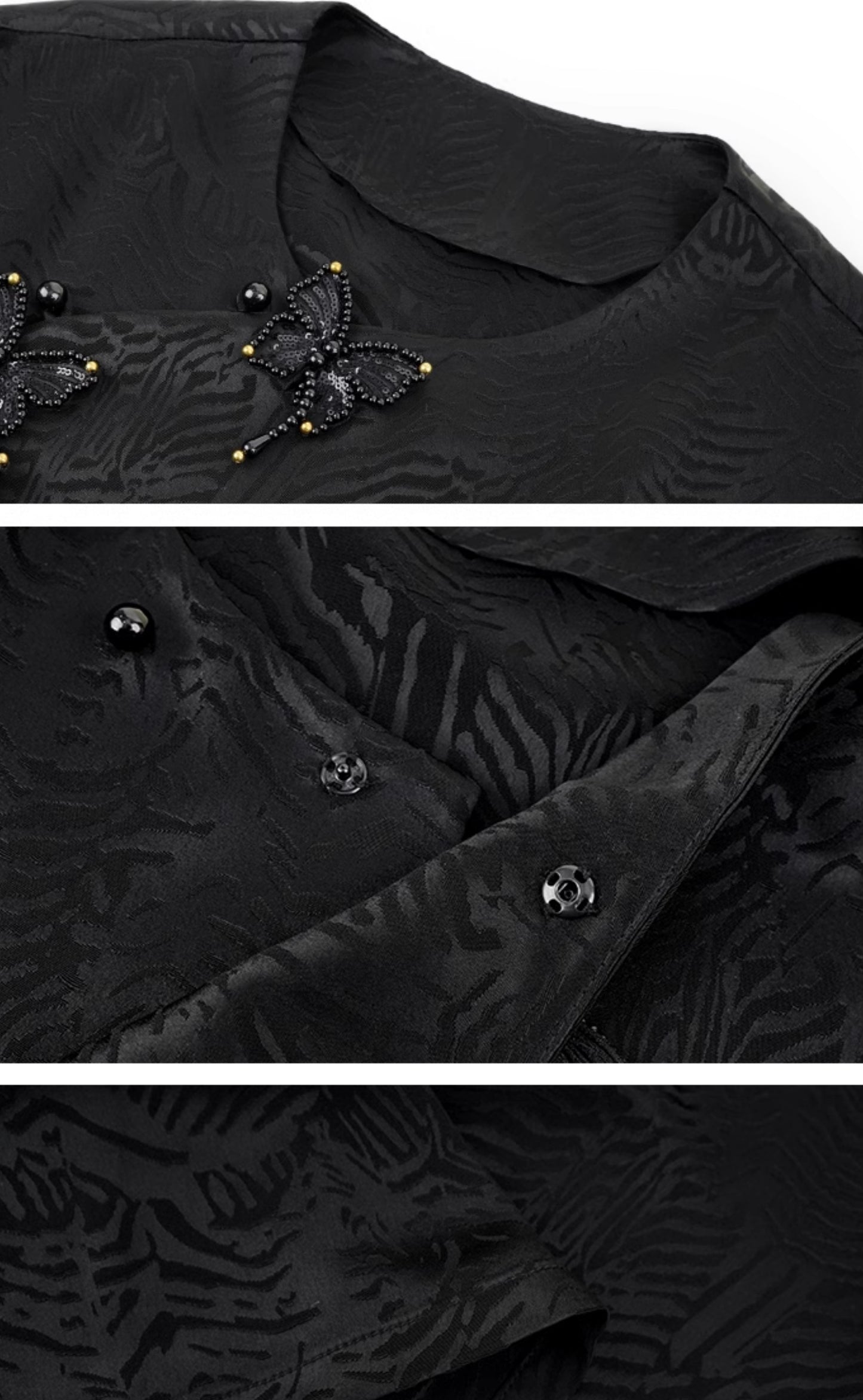 HECO Jacquard Round Neck Short Sleeve Black White Shirt Top Woman - GRACE.