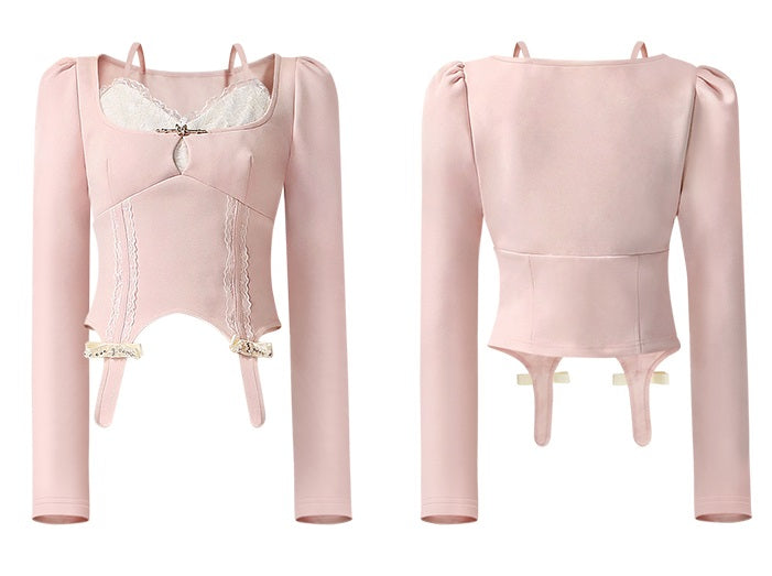 CHECOCRE Stubble Sweet New Knitwear Contrasting Two-piece Top - JENSON.