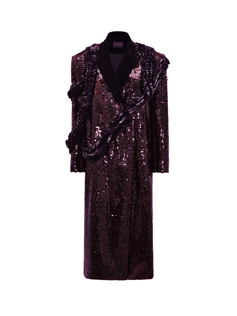 M essential Mackay designer beaded belt wide-shoulder sequins coat skirt set- Rae.