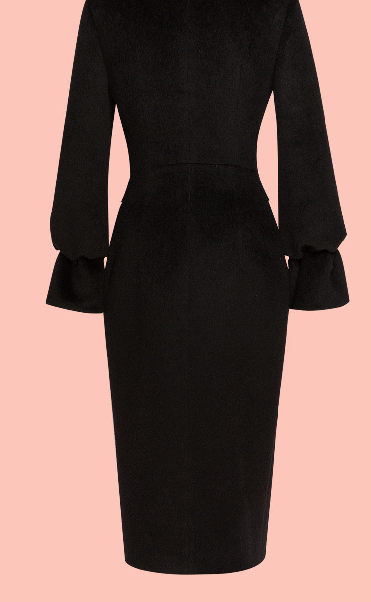 MagicQ black butterfly embroidery bead string tassel bow embellished tweed coat