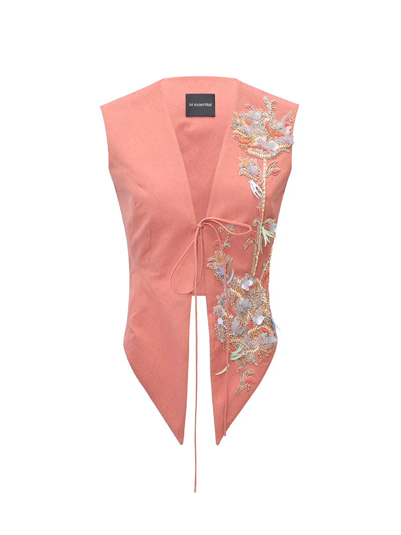 M essential Mackay designer pleated stand-up collar button-down shirt vest pant set - Sunny Hill