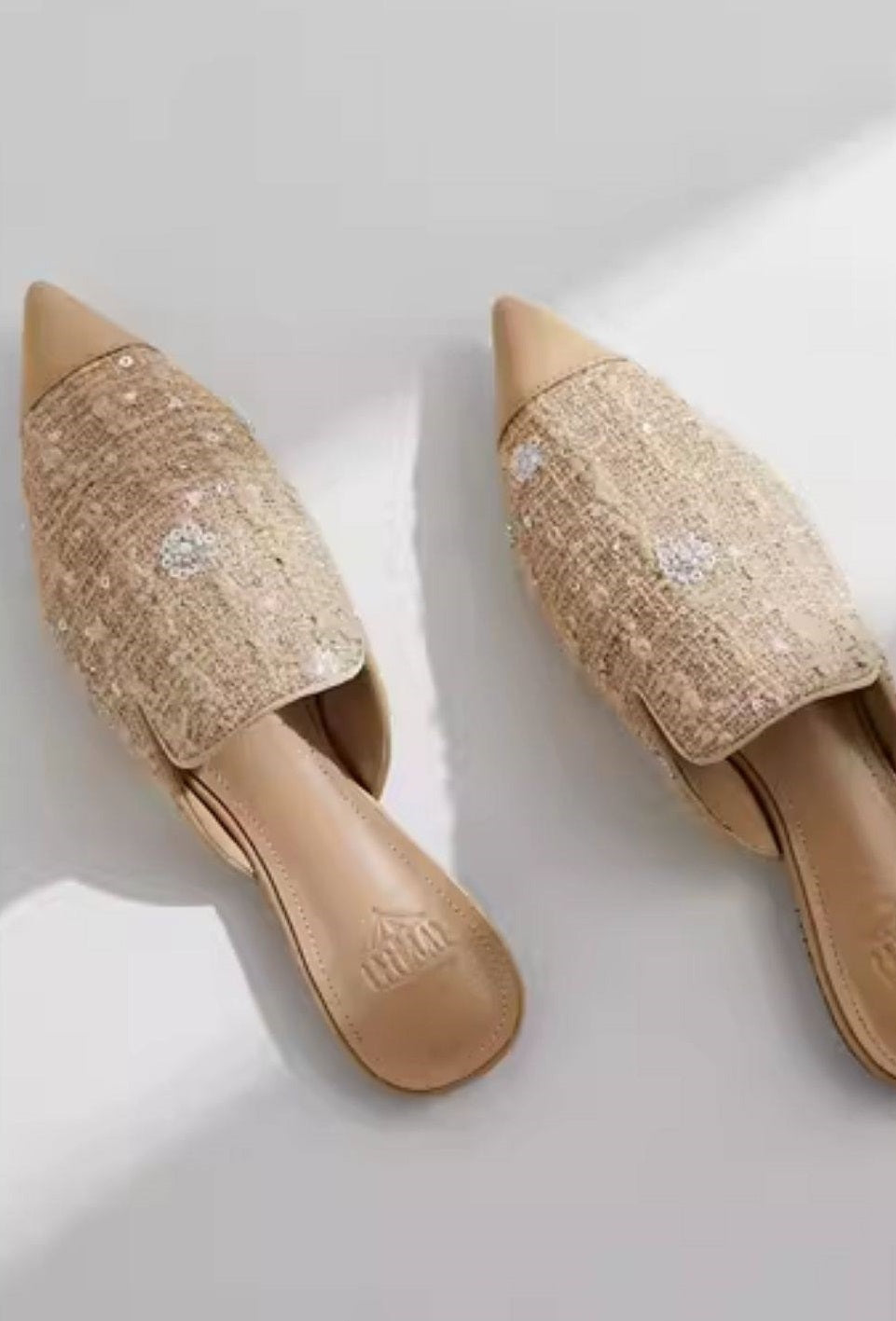 B-FEI couture paneled mules flat pointed toe slippers-YUNO.