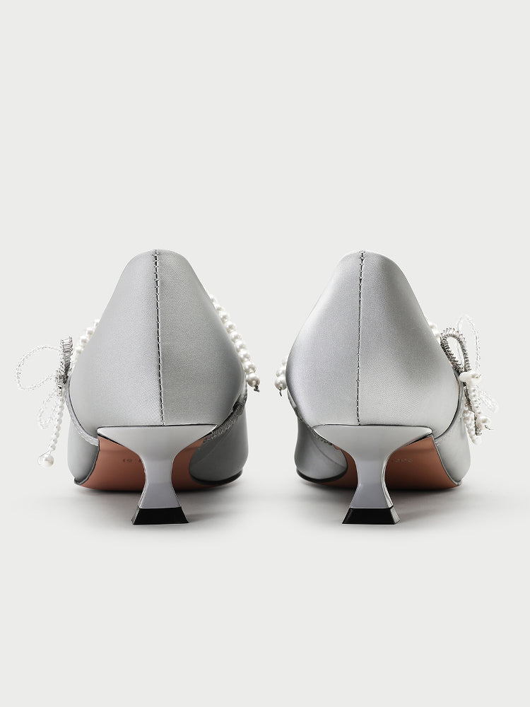 pjjuu satin pointed kitten heel pump - LIGHT