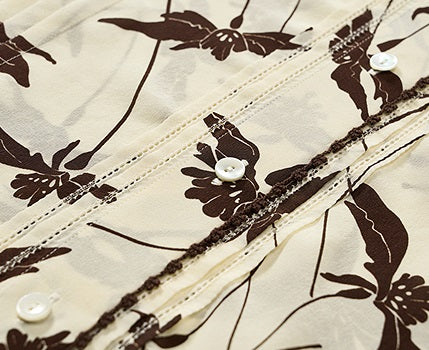 COMME MOI Lu Yan Designer's new women's printed mulberry silk stand-up collar long-sleeved shirt - DESTINY.