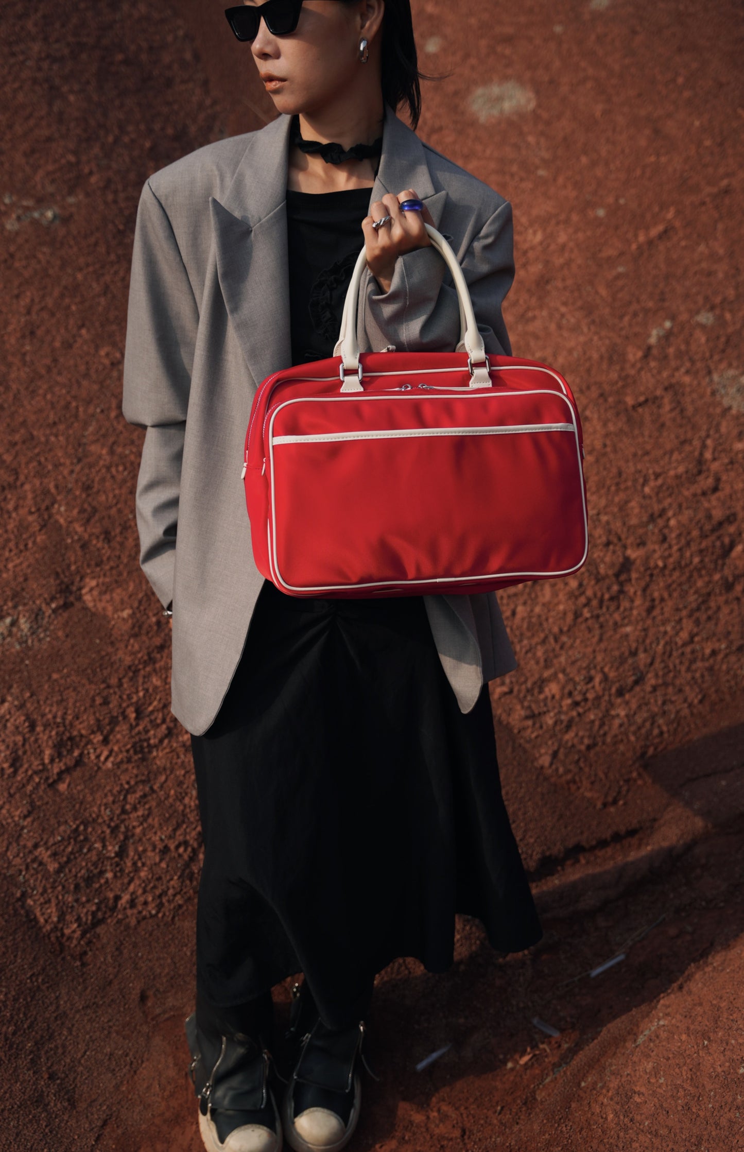 IUBALLET Large Satchel Leather Handbag - CHERRY.