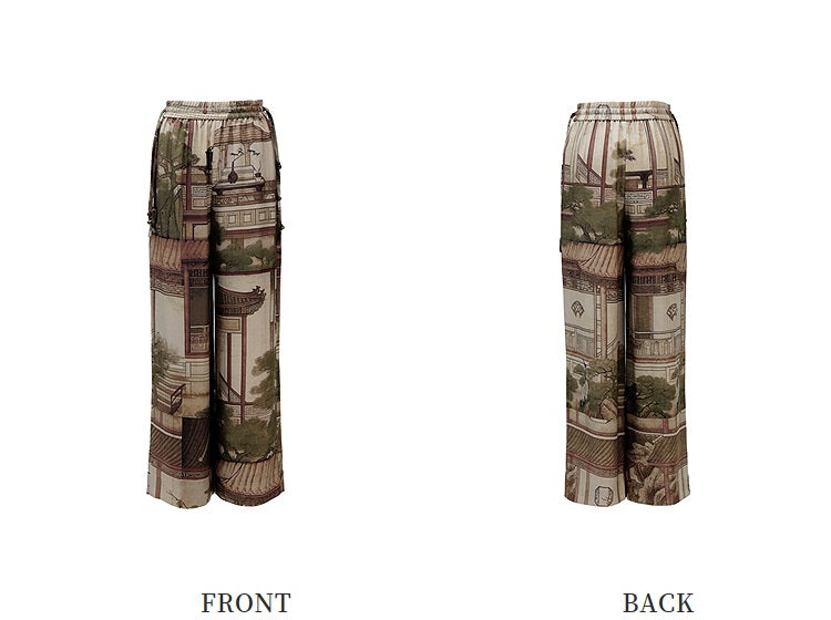 ZHUCHONGYUN landscape print loose straight pants-GREY.