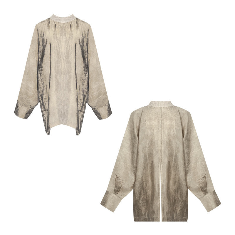 TUYUE Mixed Gray Ancient Style One-Piece Tailoring Knitted Collar Silhouette Top-ELIJAH.