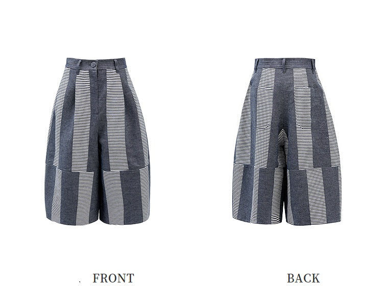 ZHUCHONGYUN striped splicing voluminous cotton and linen blend loose pants-CONAN.