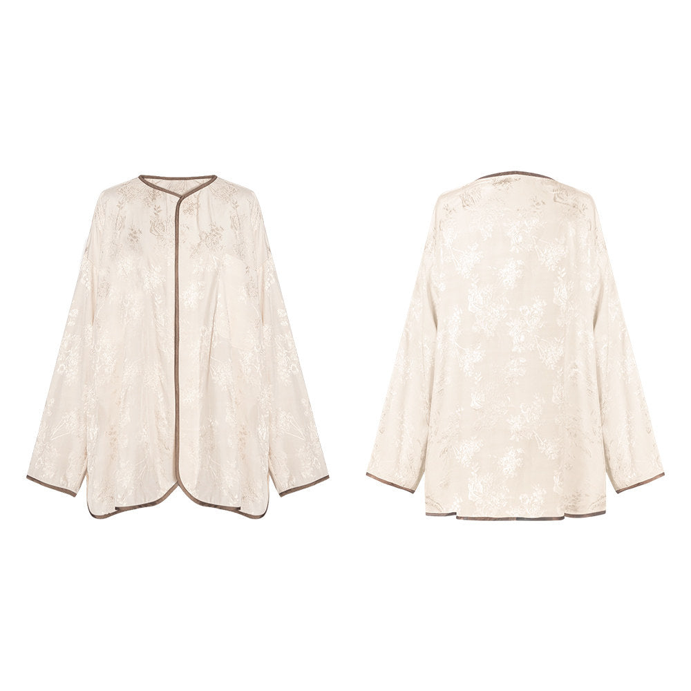 TUYUE off-white jacquard loose crew neck shirt- OLIVIA.