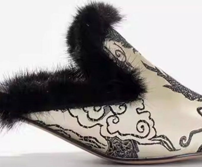 B-FEI New Chinese fur pointed toe heel-KAKA.