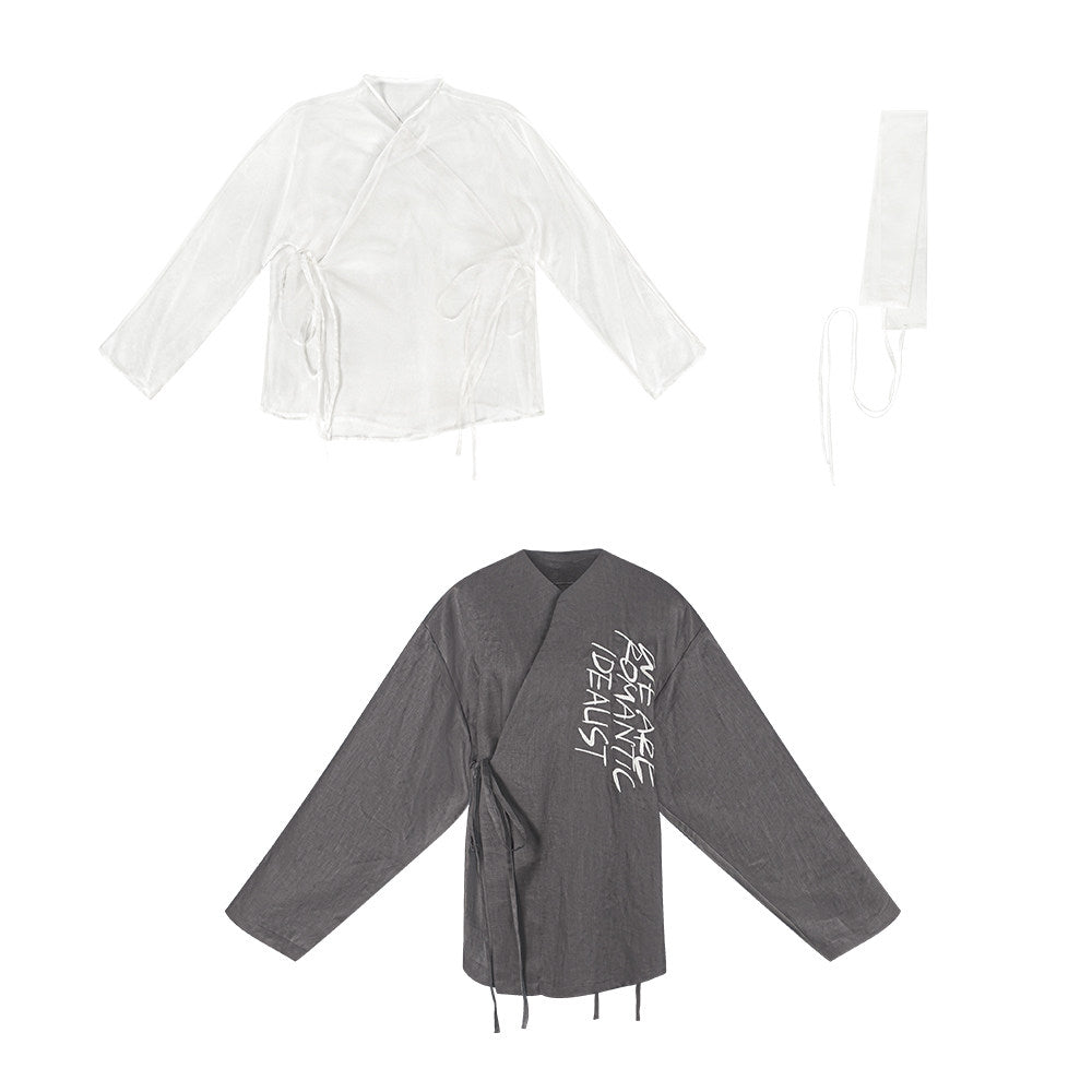 TUYUE Linen embroidered lace-up long sleeve jacket- JUNG.
