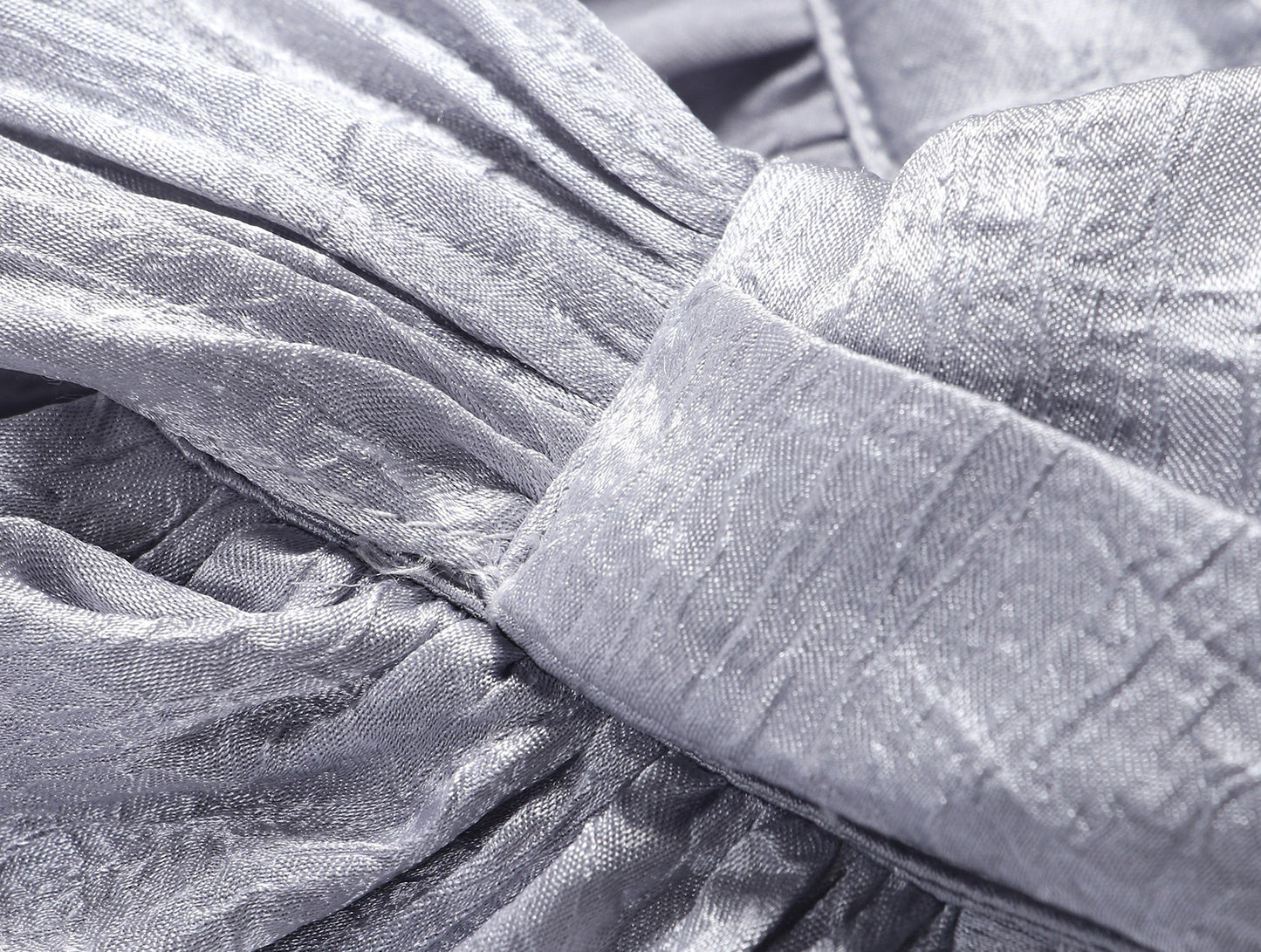 WANGXO | Glossy Satin Scratch & Bright Silk Interlace Pleated Streamer V-Neck Shirt -FÍYA.