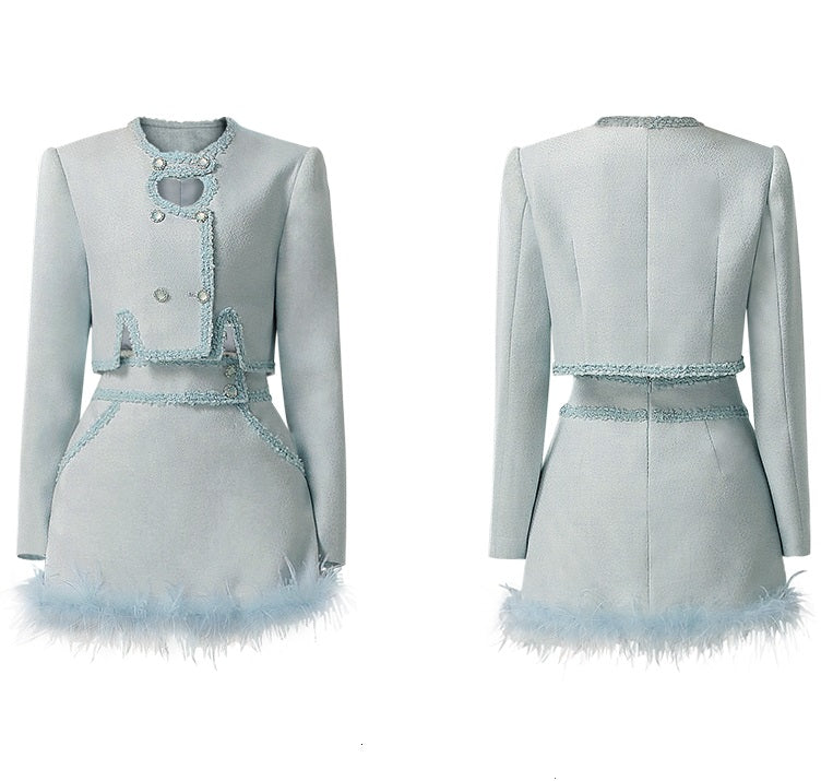 CHECOCRE Elegant French Sweet Temperament Style Blue Suit Dress - PIKE