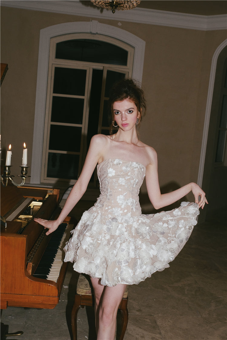 luxury flower style dress Wardrobes by Chen Luxury Strapless Embroidered Crystal Flower Evening bridal Dress-Florence L / Black Dress