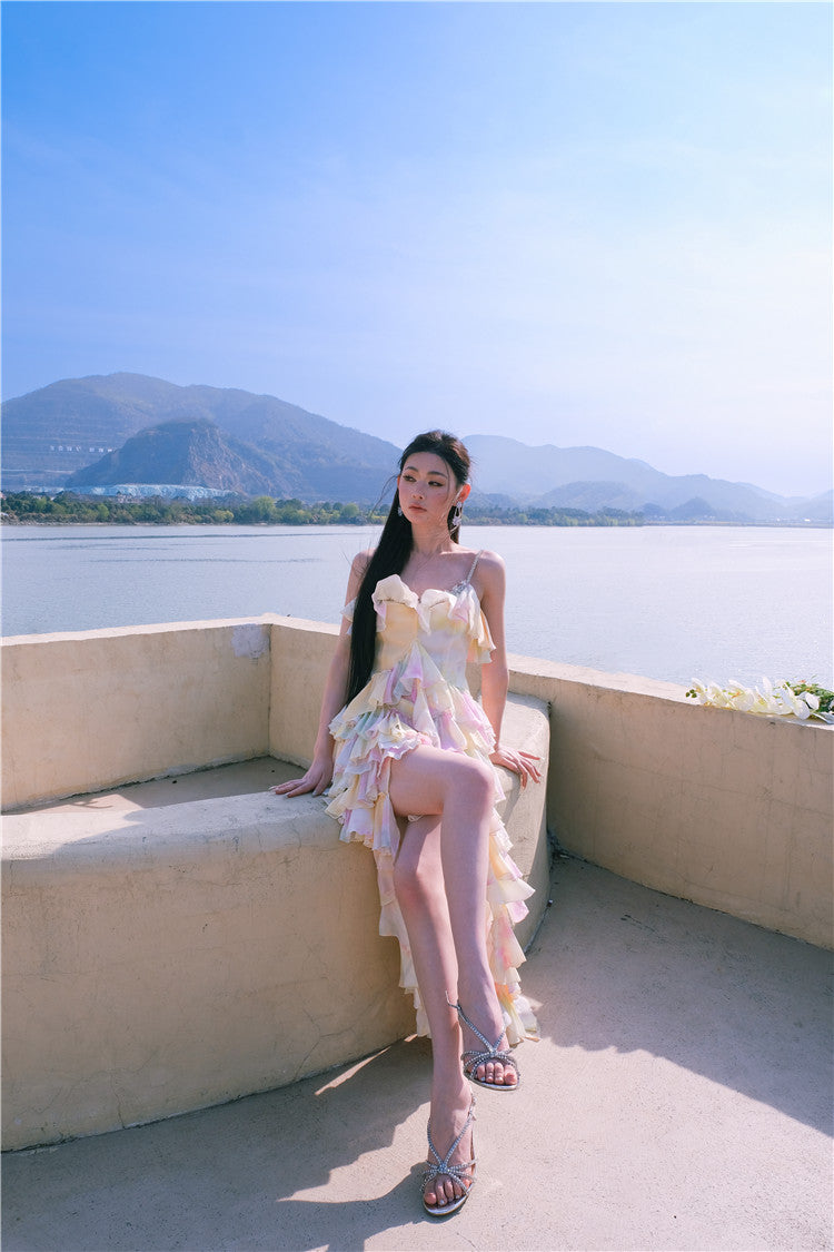 Wardrobes by Chen Elegant Sleeveless high low layered Long Multi Color Dress-Gainn