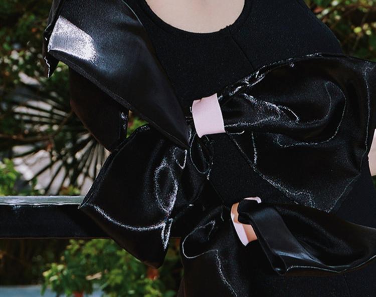 DOLLY High End Black Sleeveless Bow Off Shoulder Slim Fit Short Chic Date Dress-JUNEY