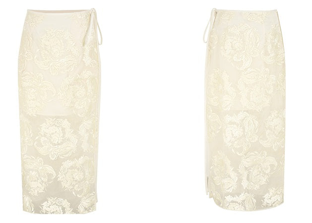 ZHUCHONGYUN mulberry silk oriental embroidery straight skirt-RINTAROU.