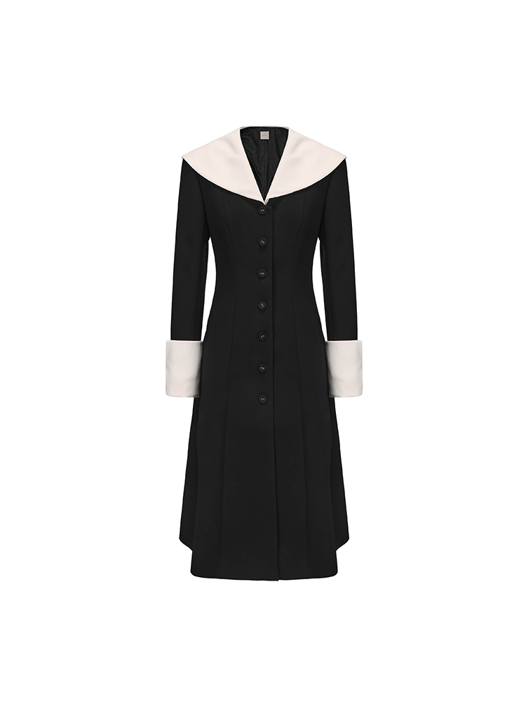 ATELIER MISS LU lapel contrast patchwork receiver waist dress - AVALON.