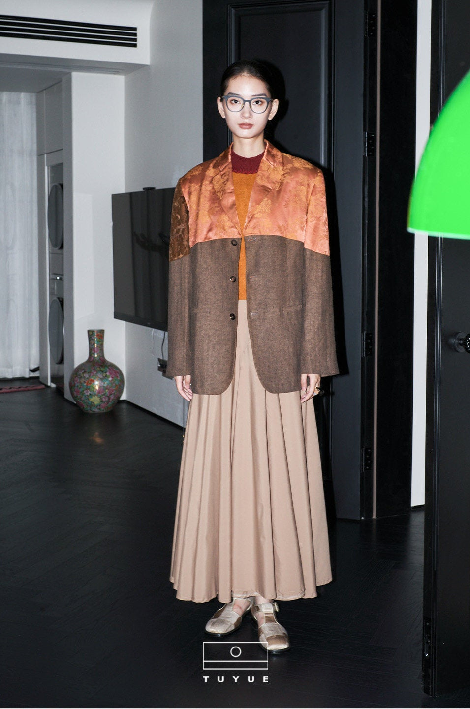 TUYUE Camel Color Simple Large Swing Long Skirt Umbrella Skirt- URIEL.