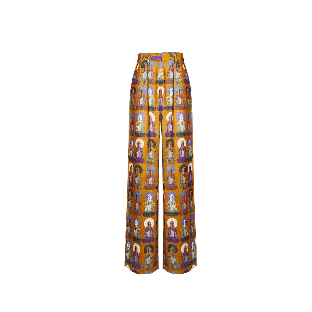TUYUE Dunhuang mural satin print suit wide-leg pants- NICKY.