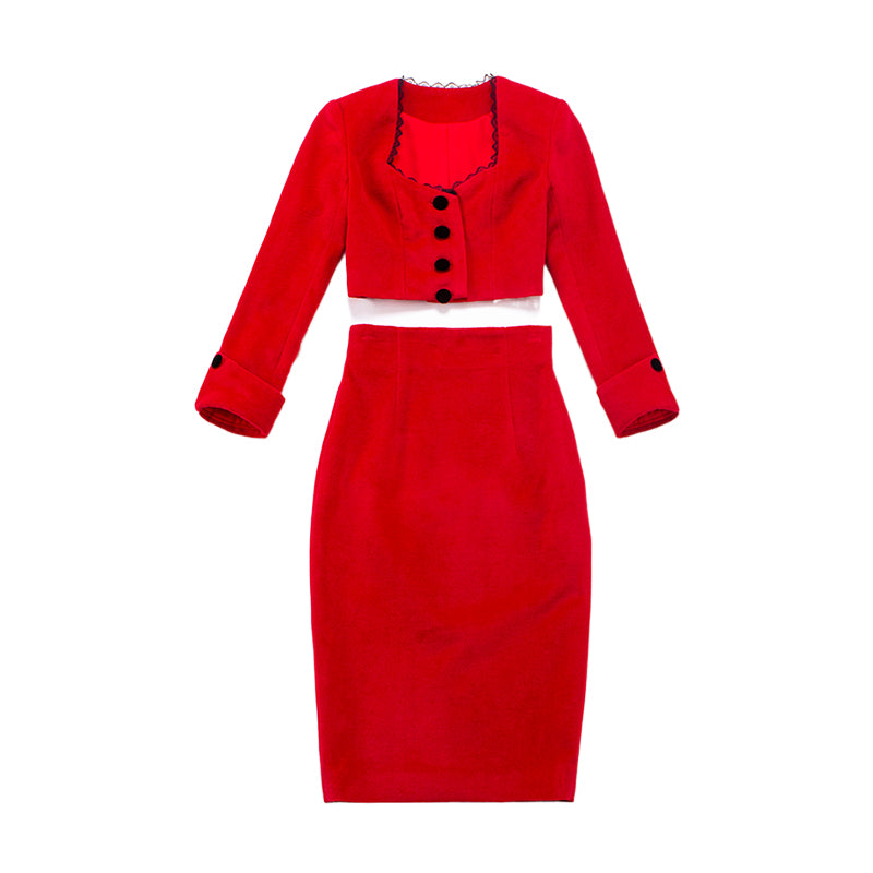 Le palais vintage red skirt + crop jacket suit set - Manui