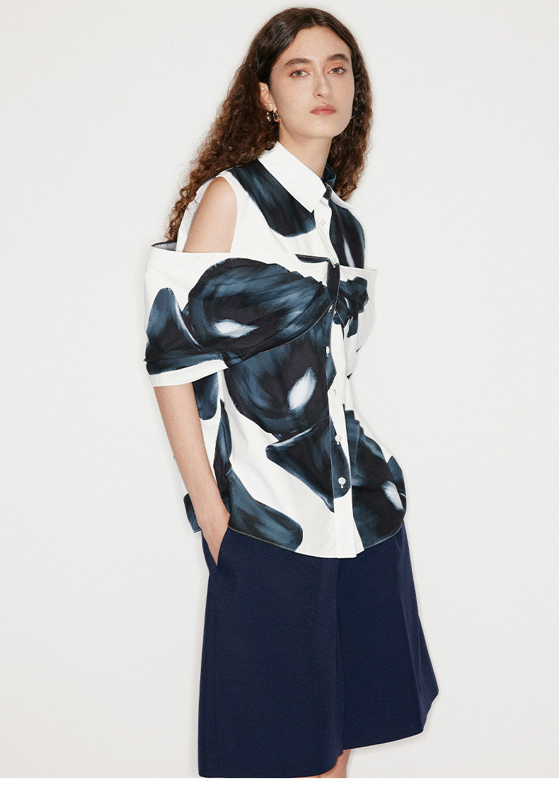 ATELIER MISS LU calla lily print three-dimensional patchwork top - LAMB