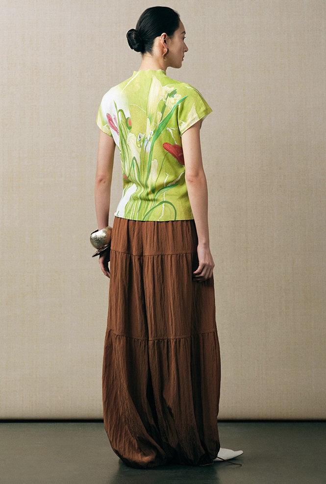 ZHUCHONGYUN flower language love paper printed short-sleeved knitted top--AUTIM.