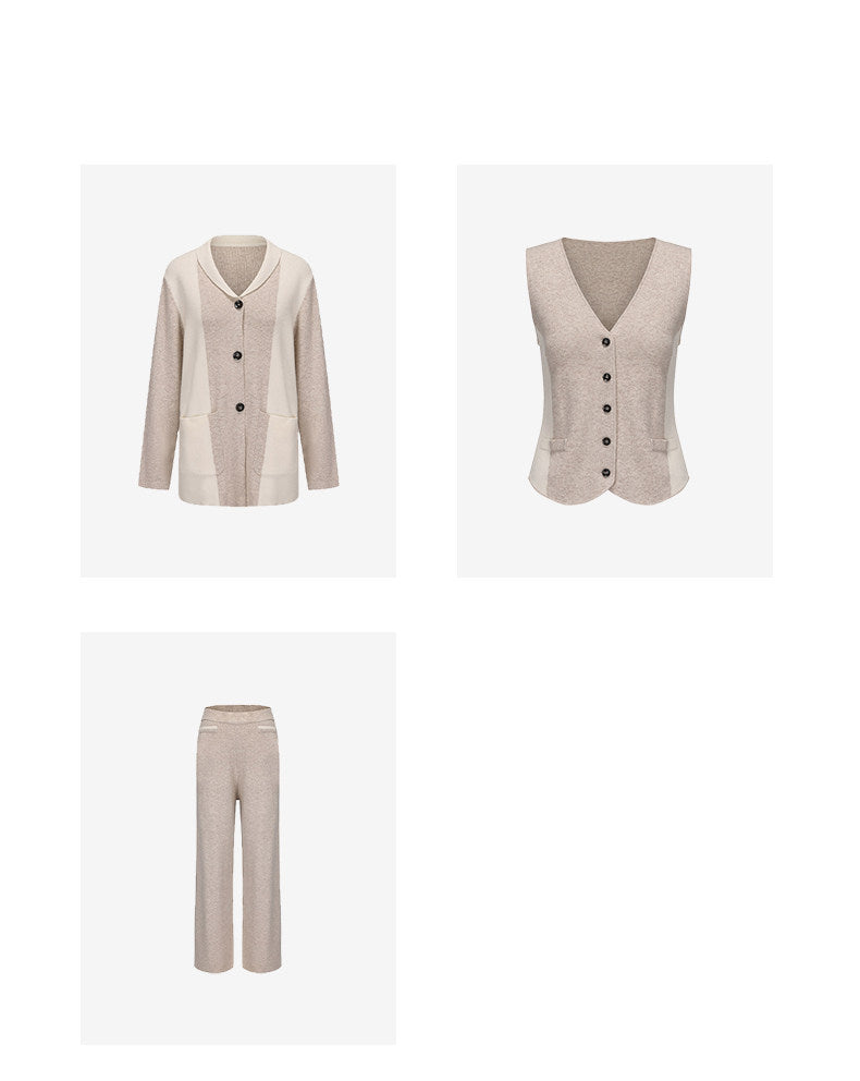 ATELIER MISS LU Geometric Contrast Cashmere and Wool-blend Cardigan -Poppy