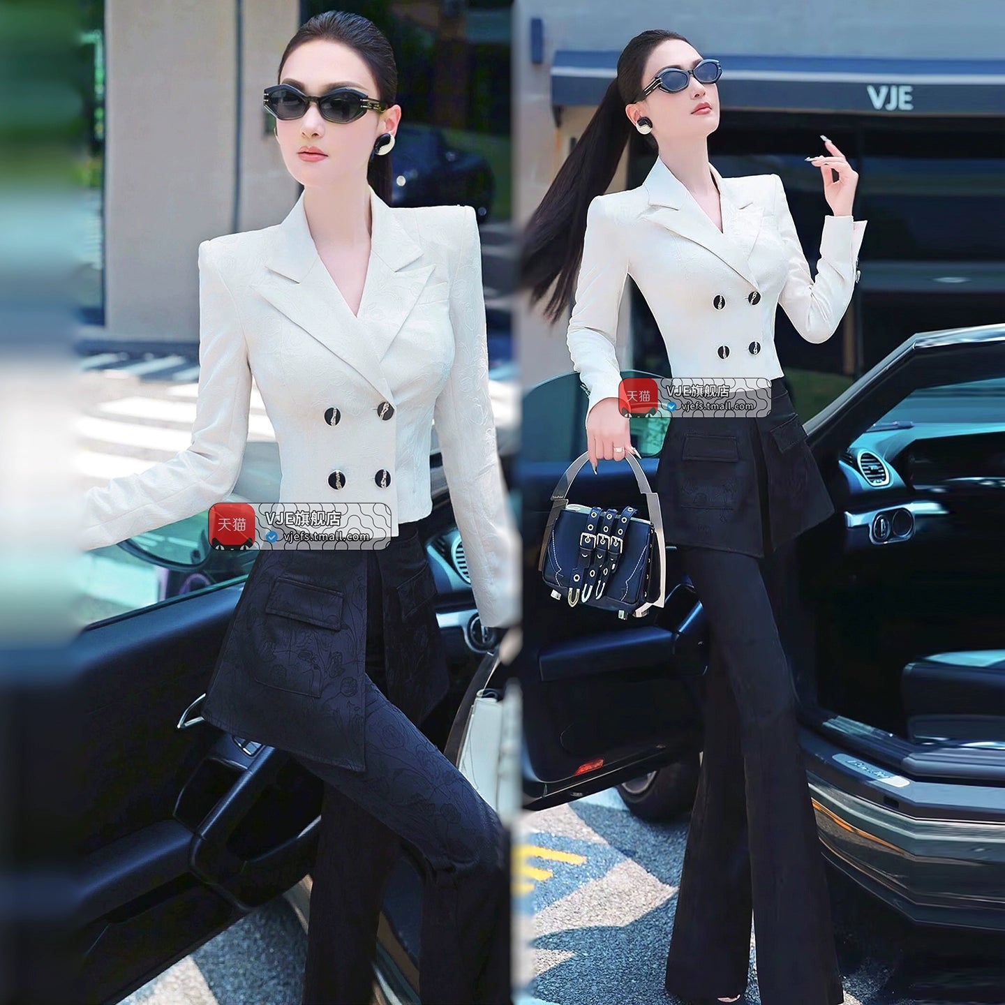 VJE Dark Print Shape Culottes Two-Piece Suit Set- lLIAM.