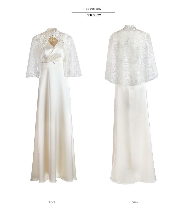 SIDUO high-end lace shawl cape sleeve V neck cream evening dress-Kendra ( V )